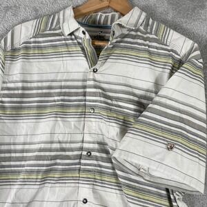 KUHL‎ Shirt Mens Large Gray Green Striped Short Sleeve Button Front Hiking